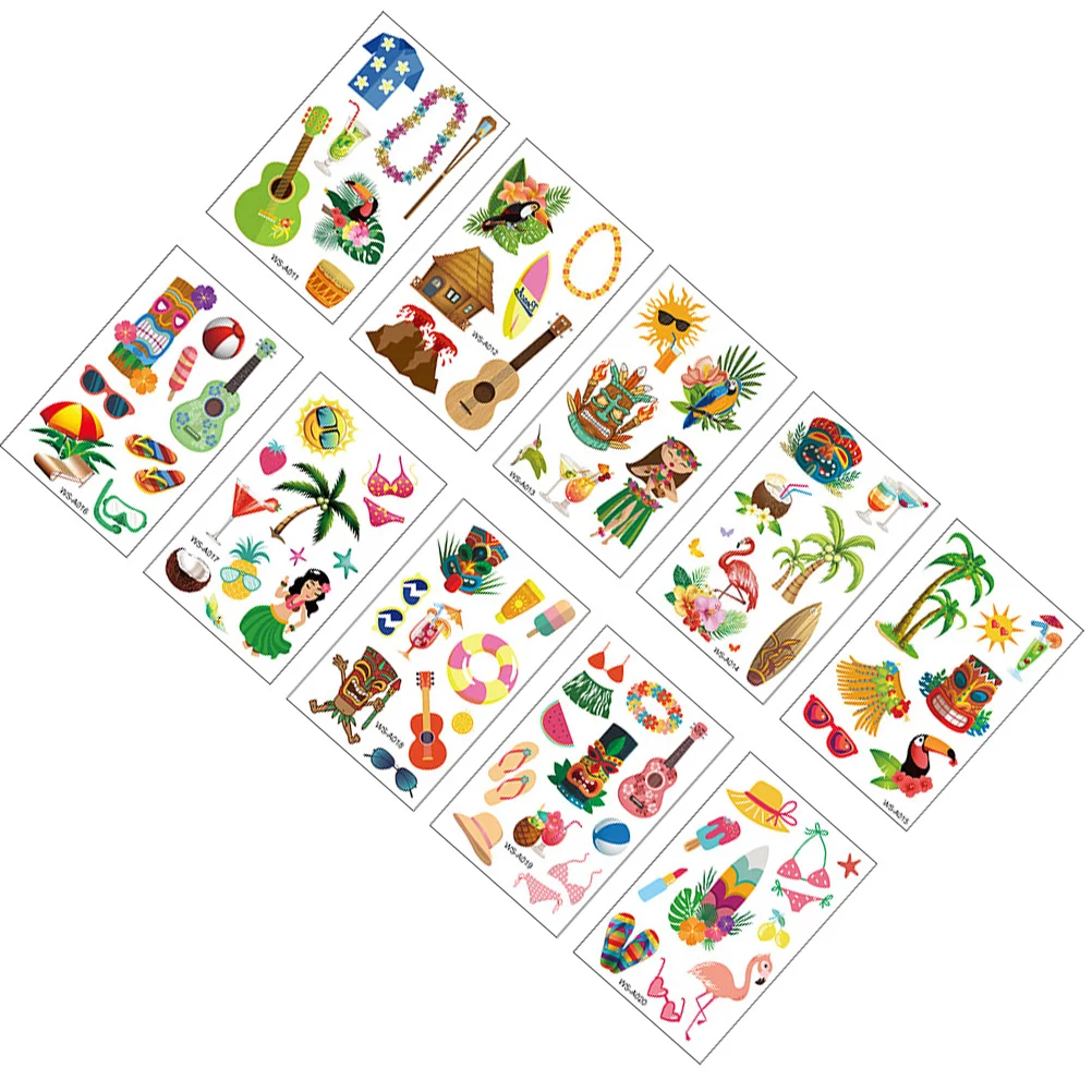 

10 Sheets/Pack Cartoon Sticker Seaside Stickers for Children Hawaiian Tattoos Temporary Kids