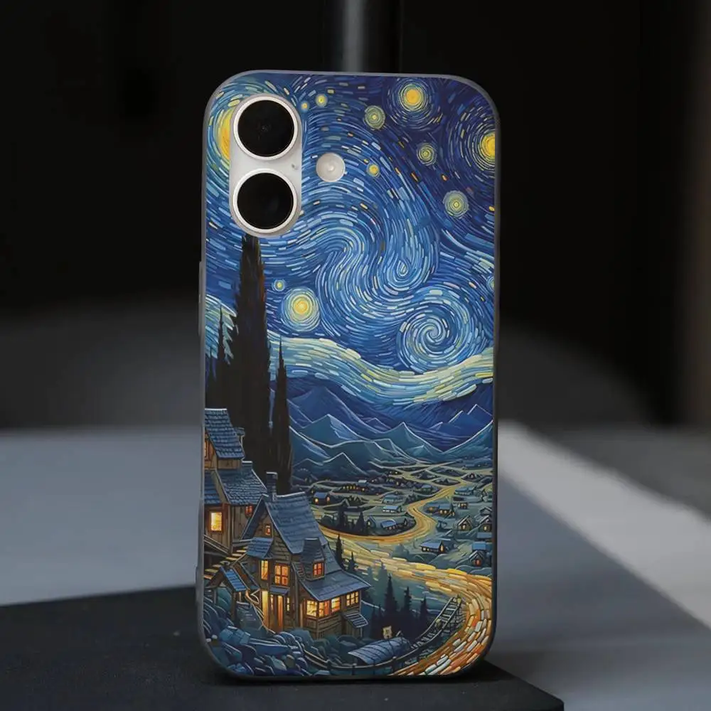 Van Gogh ciel étoilé coque de téléphone pour IPhone 17 16 15 14 Plus 13 12 11 Pro Max Pro vague couverture ondulée