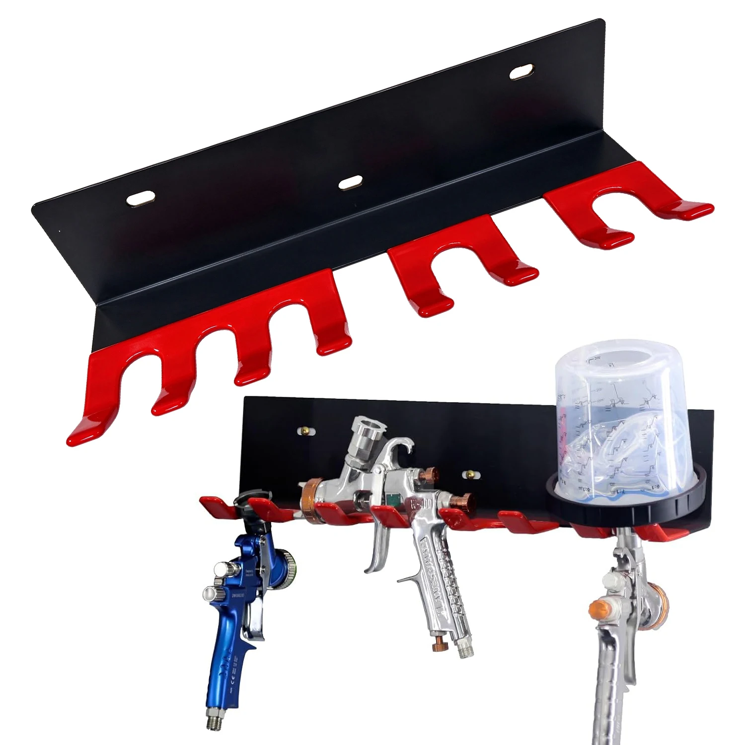 Paint Spray Gun Holder, Wall Mount Holds 5 Guns with Cups, Heavy Duty Load Capacity, for Workshop Organizer, Tool Rack, Shop