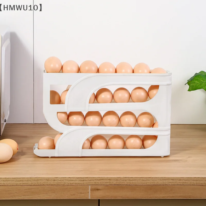 〔HMWU10〕Automatic Roll-down Egg Storage Box Kitchen Refrigerator Side Door Egg Preservation Rack 30 Pieces To Pack Egg Boxes