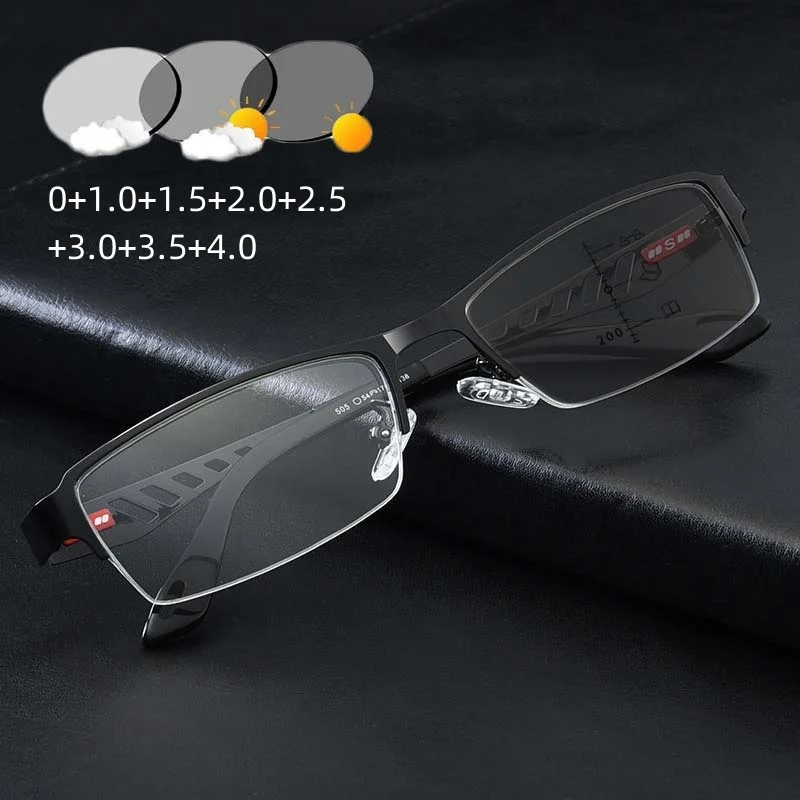 

Metal Progressive Multifocal Color Changing Reading Glasses Anti Blue Light Photochromic Eyeglasses Far Sight Goggle To +4.0