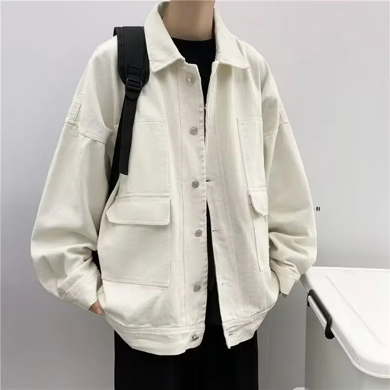 Spring Autumn Men's Oversize White Denim Jacket Fashion Streetwear Cotton Black Denim Jacket Man Outerwear Coat