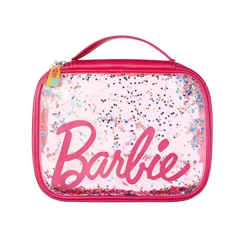 Miniso Barbie torebka Anime Cartoon kobiet moda przezroczysta kosmetyczka duża pojemność przenośny pędzel do makijażu przechowywania 22Cm