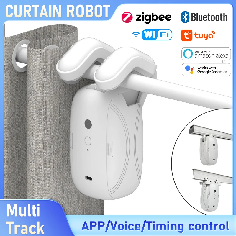 

Tuya Smart Curtain Robot - Multi-Track Compatible, Easy Install, APP & Voice Control Work With Alexa/Google Home