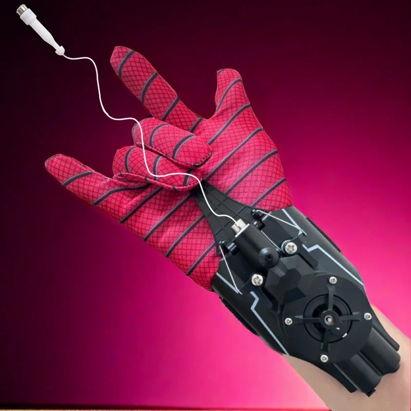 Automatic rebound spider silk launcher paired with striped gloves, wrist worn rope launcher, Halloween costume