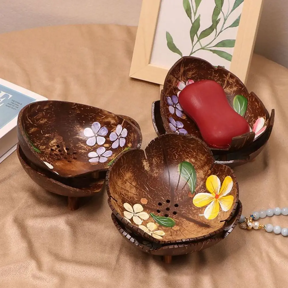 Creative Country Style Coconut Shell Bowl with Hole Storage Coconut Tray DIY Candy Dessert Bowl Ornaments