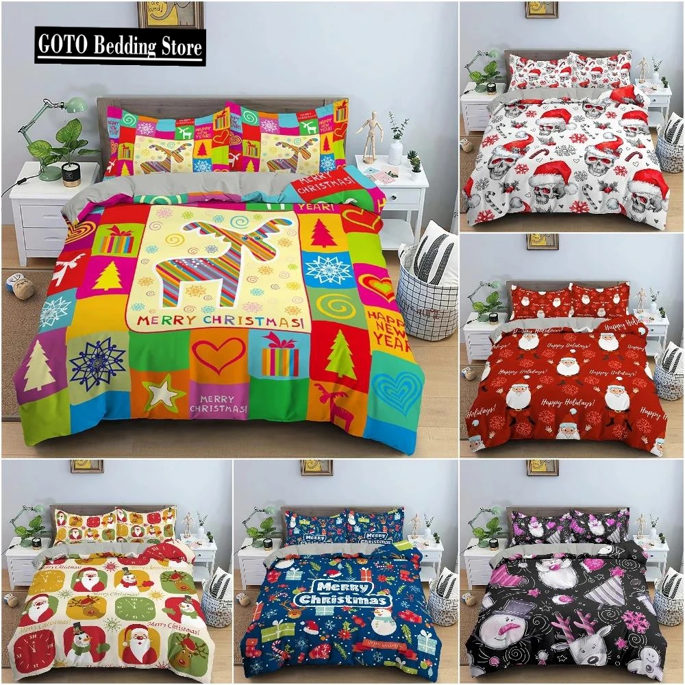 

Merry Christmas Bedding Set Christmas Decorations Duvet / Quilt Cover Set King Queen Twin Size Bedclothes For Bedroom 2/3Pcs