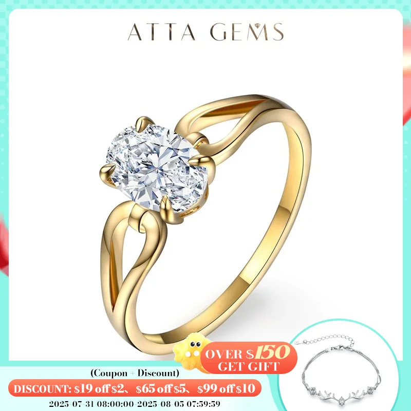 

ATTAGEMS Oval Cut D Color/VVS1 Moissanite Ring Solid 18K 14K 10K Yellow Gold Rings for Women Men Anniversary Party Fine Jewelry