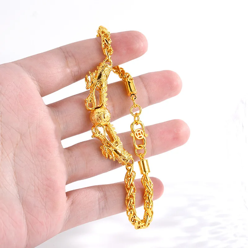 AU999 Gold Dragon Year New Style Chinese Style 24k Pure Gold Bracelet Domineering Personality Dragon Bracelet Mens Jewelry