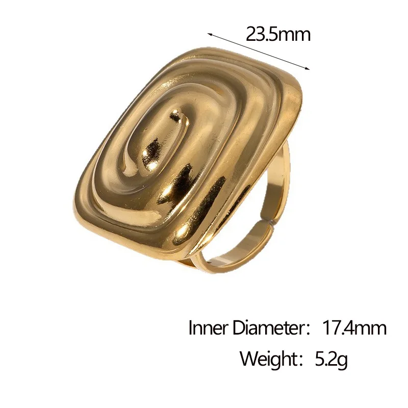 Vintage Gold Silver Color Geometric Ring Woman Jewelry Rectangular Textured Stainless Steel Rings Prom Accessories Gift