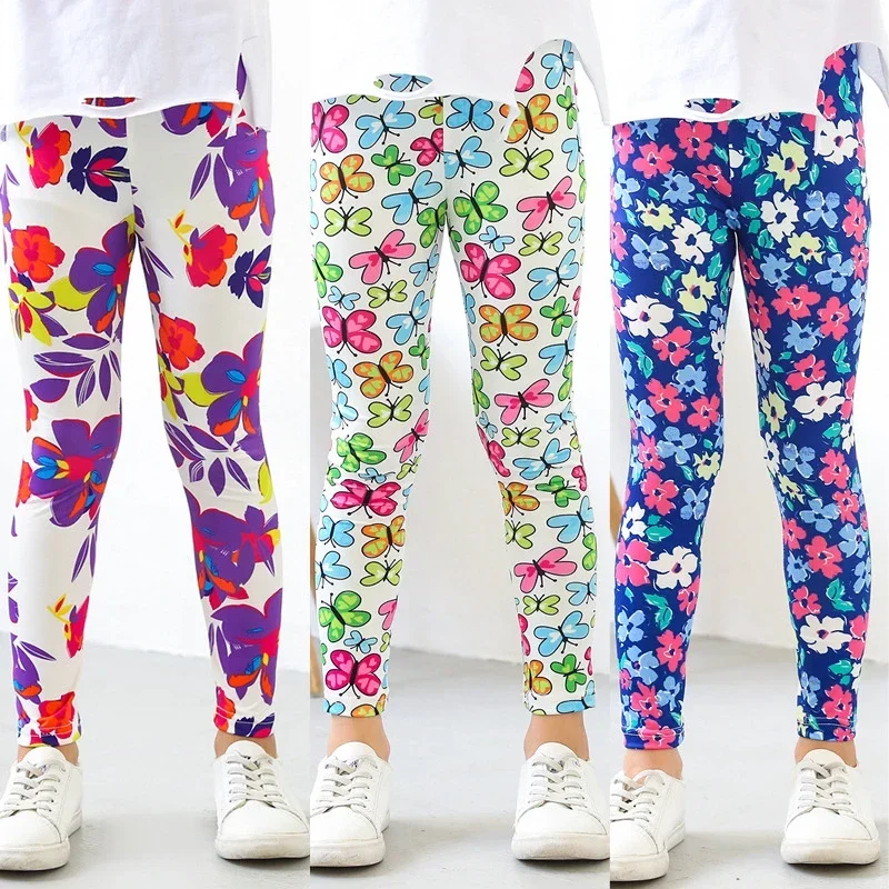 Kids Leggings Spring Autumn Girls Flowers Printing Pants Baby Girl Soft Breathable Legging Children Thin Trousers 2-12Y