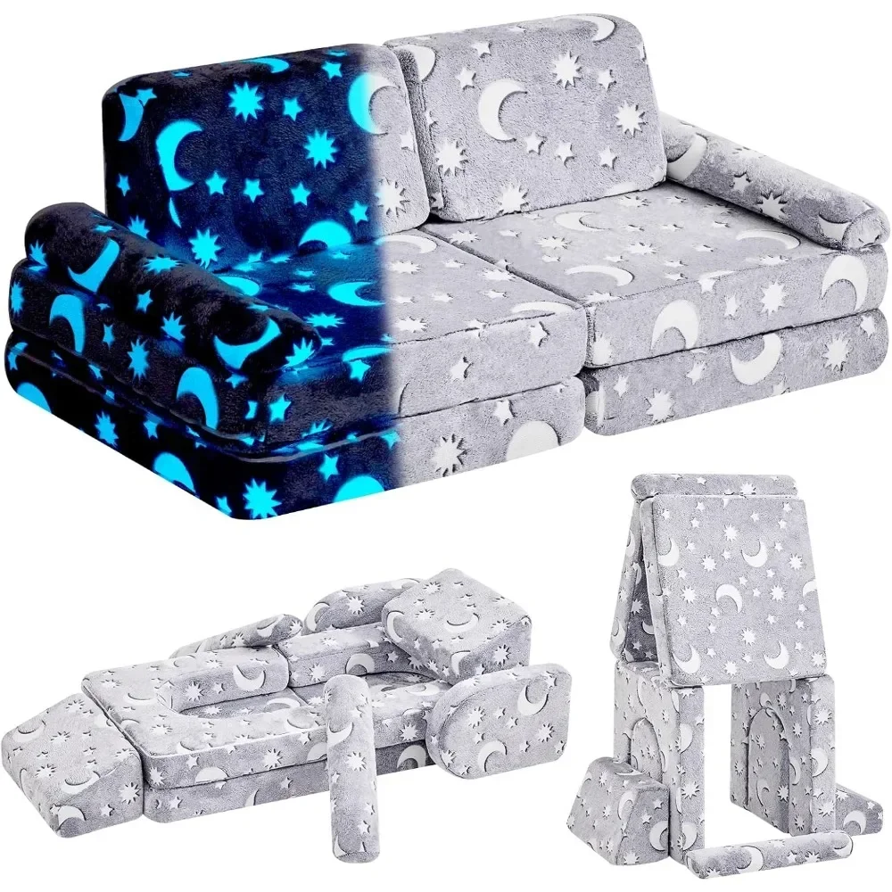 Children's Sectional Sofas, Modular Kids Play Couch, Convertible Foam and Floor Cushion for Boys and Girls, Glow in The Dark