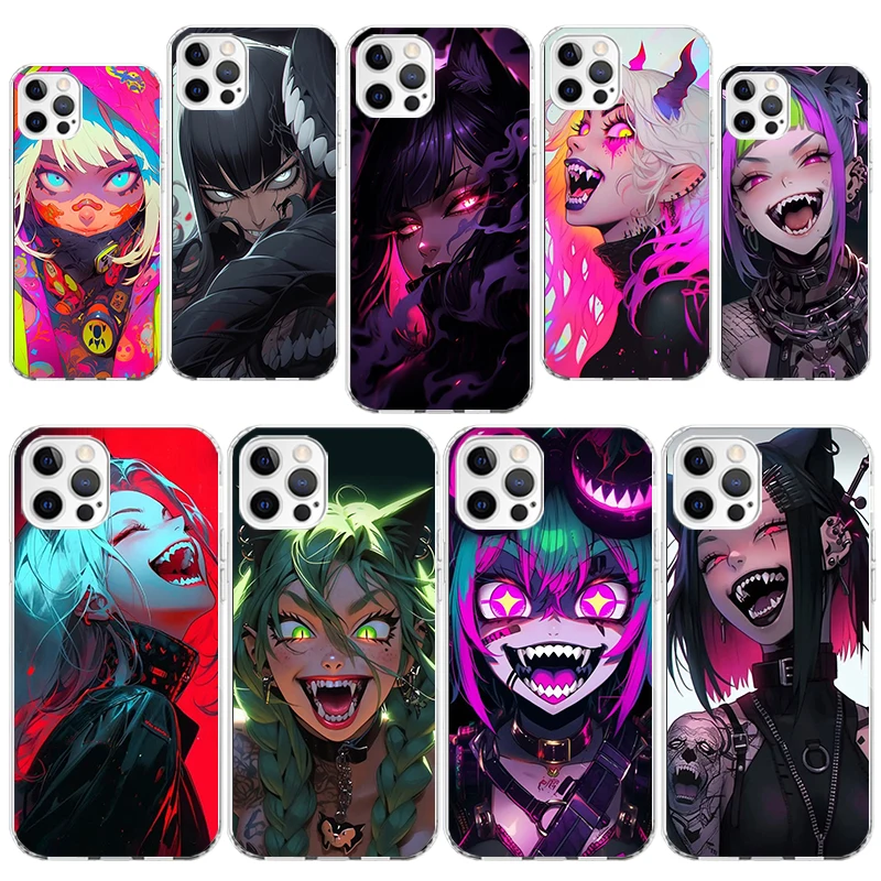 Crazy Gothic Japan Anime Girls Phone Case Cover for iPhone 16 15 14 Plus 13 12 Mini 11 Pro Max X XS XR 7 8 + SE Apple Soft Shock