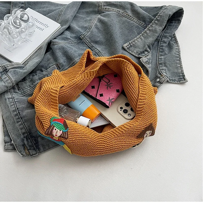 Hohle gestrickte Umhängetasche aus Netzstoff, Strandurlaub, lässige, schicke Cartoon-Einkaufstasche, leichte, lässige, gewebte Damenhandtasche mit Entspannung – Detail 40