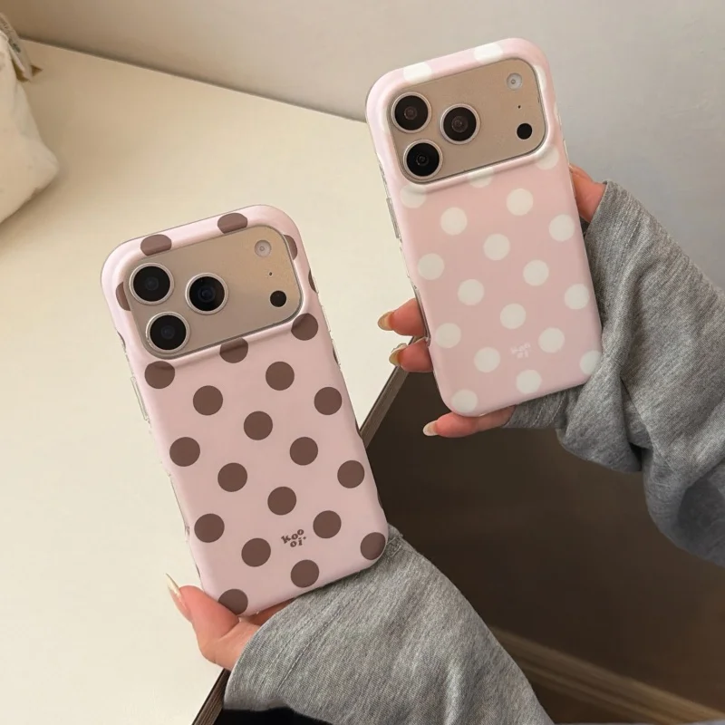 Korean Cute Polka Dots Matte Phone Case For iPhone 17 Pro 16 15 14 Pro Max Cover Shockproof Protective Cases For Apple 16 Pro Ma