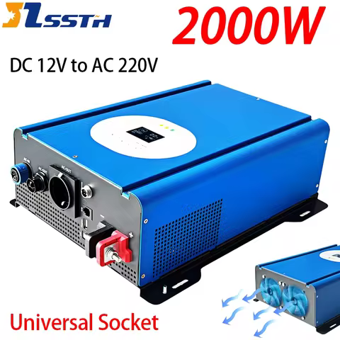 2000W Ups Power Invertor DC 12V to AC 220V Pure Sine Wave LED Display Inverter Grid Bidirectional Inverter with Remote Control