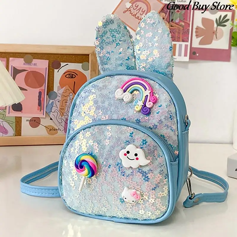 Sacs d'école à paillettes pour enfants, sac à dos à oreilles de chat, cartable de fête pour filles, à la mode, joli, Mini lapin Mochila