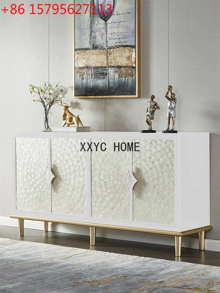 sideboard, pantry cabinet, white light luxury living room, American entrance cabinet, shell decoration cabinet