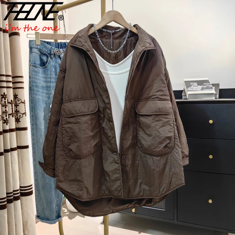 

THHONE женская куртка, пальто, парки с тонкой подкладкой, 2320, корейская повседневная теплая женская одежда с большим карманом, нерегулярная теплая женская одежда, свободные топы