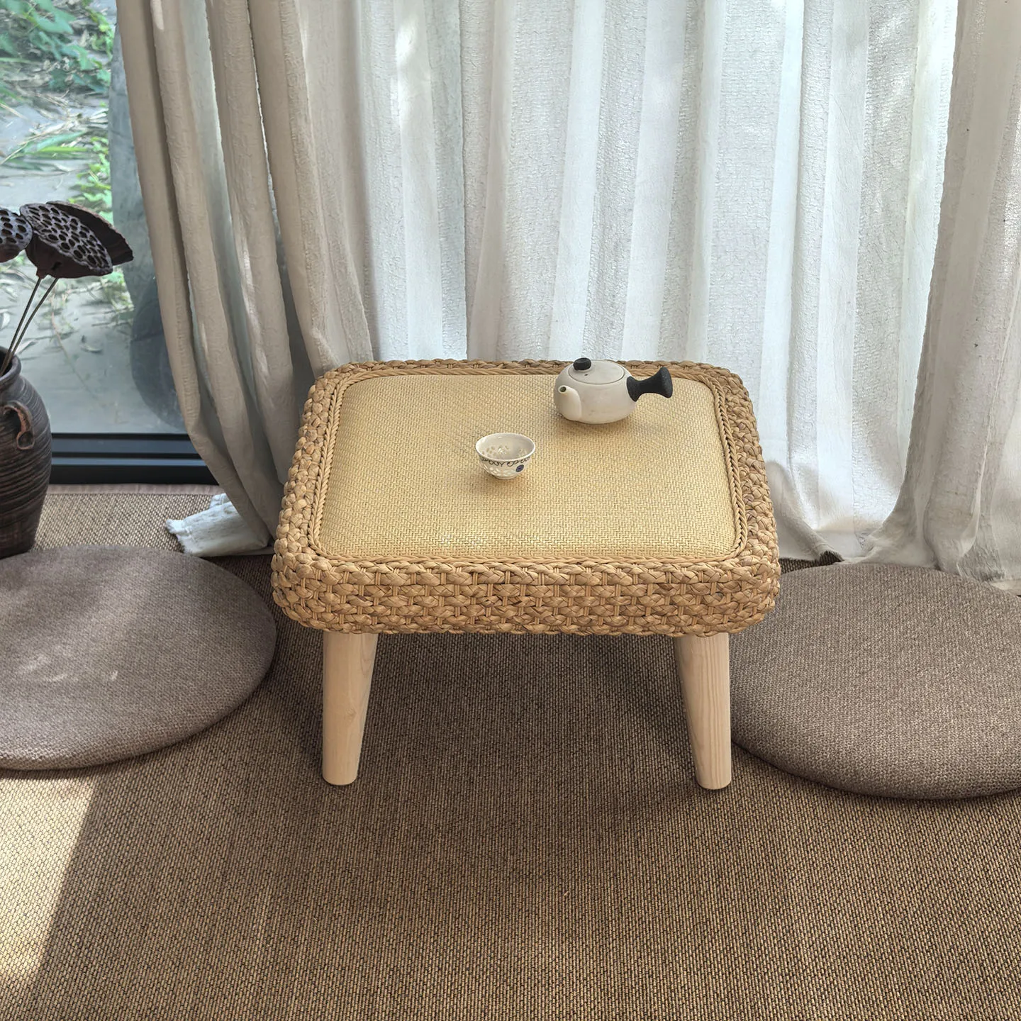 bay window table small coffee table balcony window sill floor rattan living room square tatami tea
