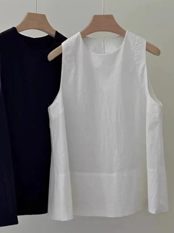 

plus Size Women's Summer Thin Cotton Linen Vest Sleeveless Korean Style Loose Fit Breathable round Neck Top Large Size