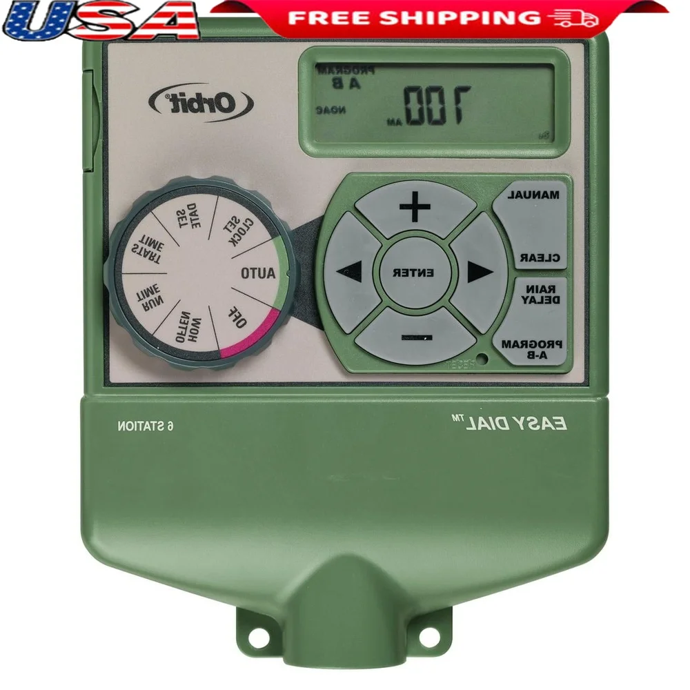 

Easy Dial Programmable 6 Zone Sprinkler Timer with LCD Display Auto Reset Rain Delay Flexible Time Settings Water Budgeting