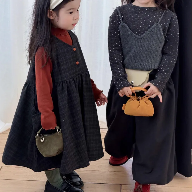 

Осень-зима 2022, хлопковая детская одежда для девочек, милый клетчатый жилет, платье, юбка, пуловер для малышей 3-10 лет, верхняя одежда