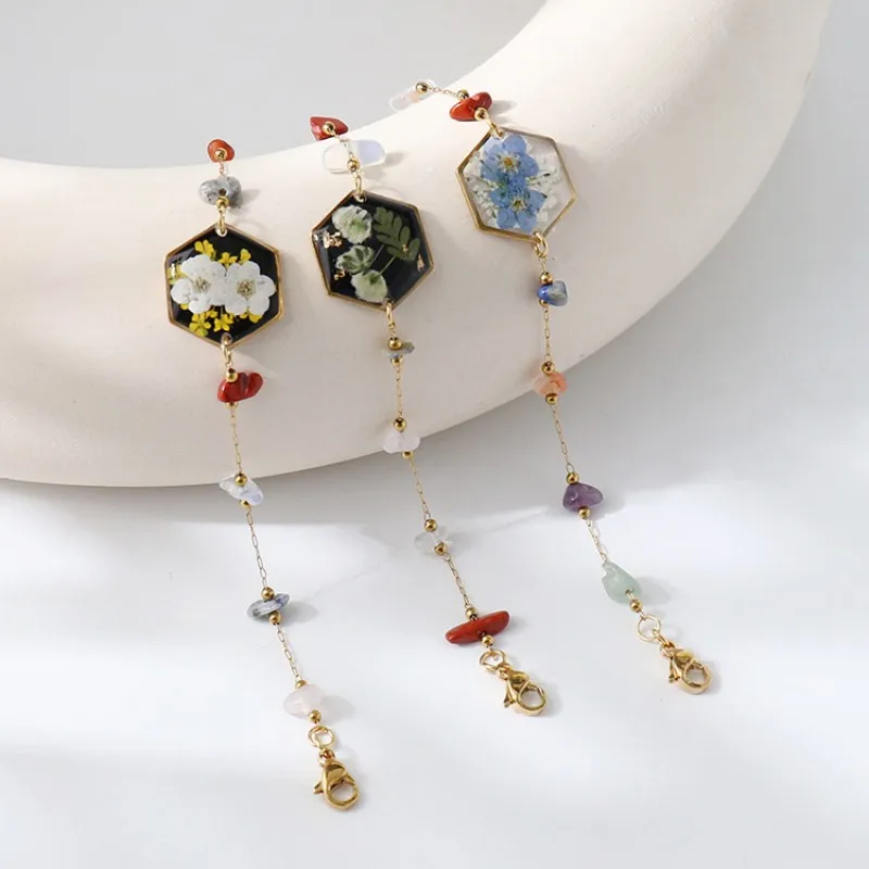 

Natural Forget-me-not Pressed Flower Bracelets Handmake Epoxy Resin Real Flower Pendant Chain Bracelet With Dried Flower Jewelry