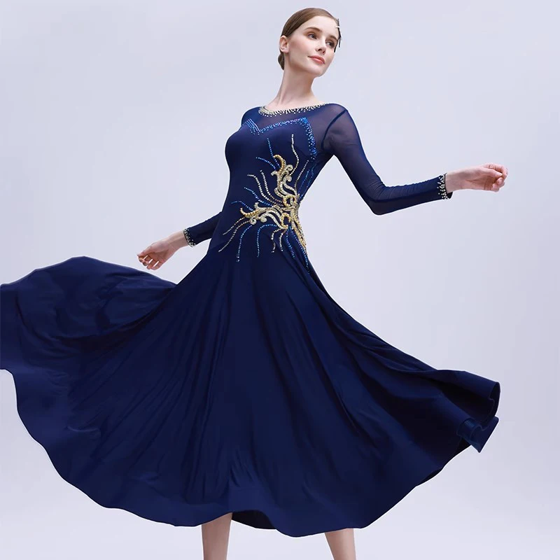 Vestido de valsa personalizado 2025, novo vestido de competição de dança de salão, roupas de festa, padrão feminino, dança moderna, performance de palco