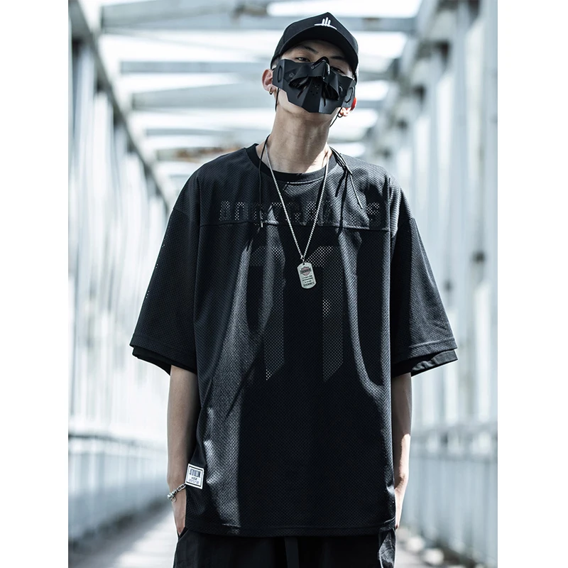 2023 Men Hip Hop T-Shirt Streetwear Fake two Pieces Sports T Shirt 11 Printed Tshirt Harajuku Loose Tops Tees