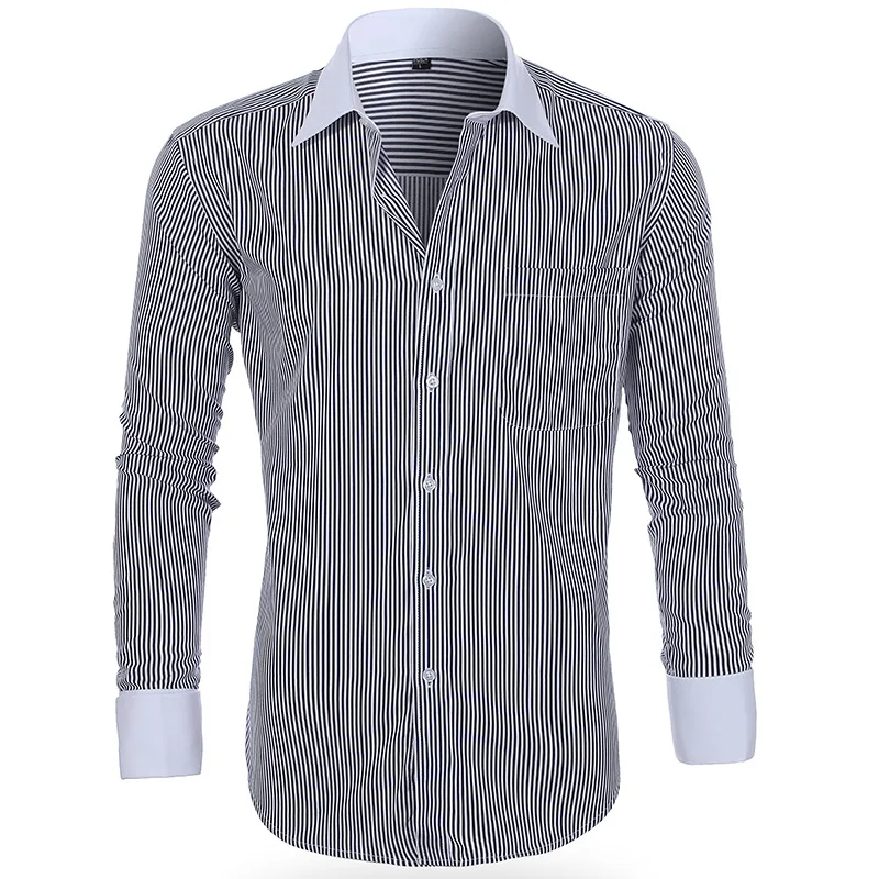 Mens Stripes Shirts Long Sleeved Slim White Social Shirts Casual Male Clothes Business Casual Shirt 15 Colors High Quality Shirt