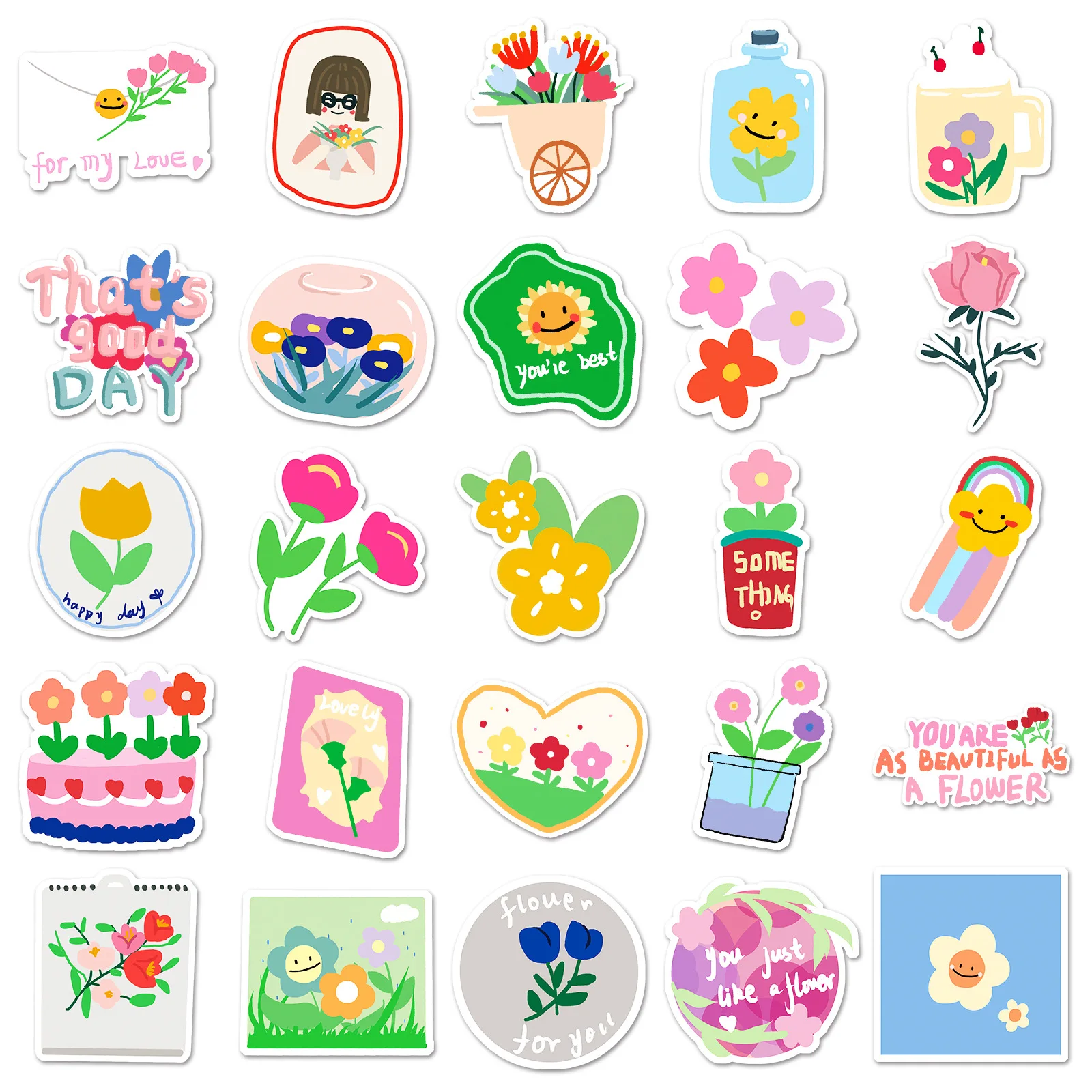 50 個の花漫画子供用ステッカーかわいいスタイル素材 DIY 装飾することができます荷物ラップトップ iPad 防水ステッカー子供のおもちゃ