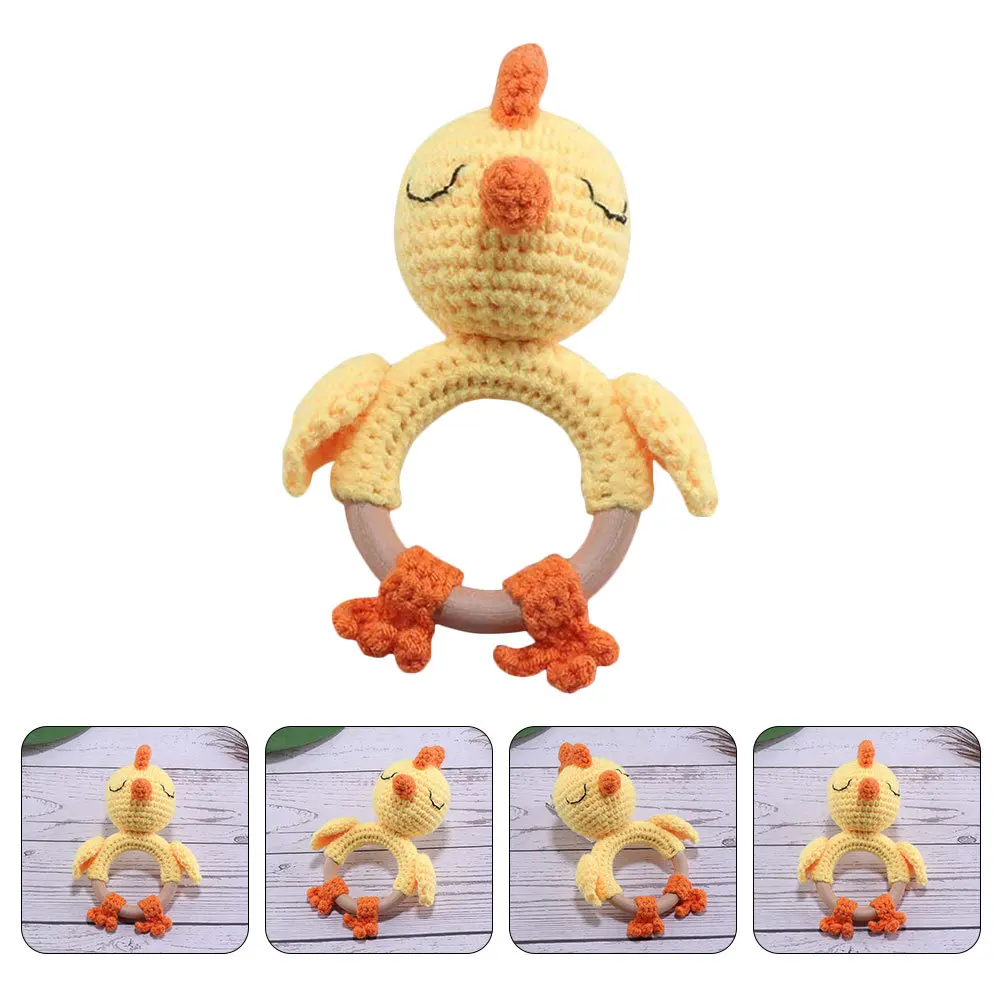 1 szt. Kreatywna drewniana grzechotka w kształcie kurczaka, ręcznie robiona na drutach, wspomaga rozwój chwytania, wzrok i koordynacji słuchowej dziecka.