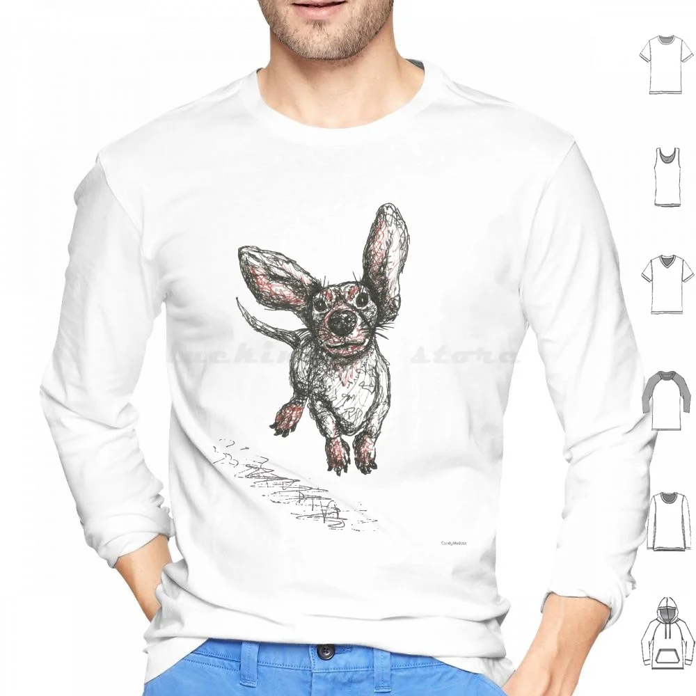 Dachshund Running , Pen And Ink Illustration. Sausage Dog , Doxie , Weiner. Hoodies Long Sleeve Sausage Dog Dog Puppy