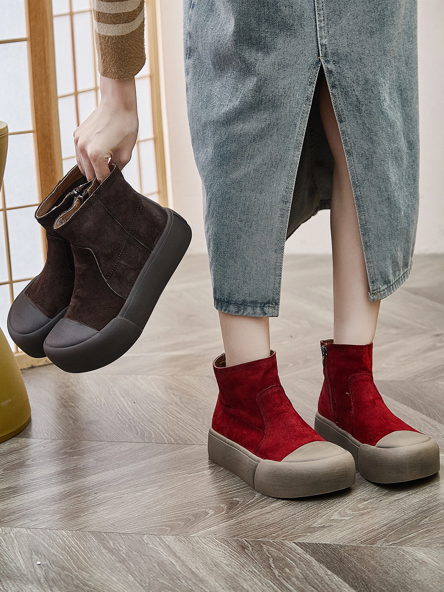 Women's Thick Bottom  Boots Spring Autumn Short Tube Retro Matte Chimney Boots Internet Celebrity Mom Little Short Boots