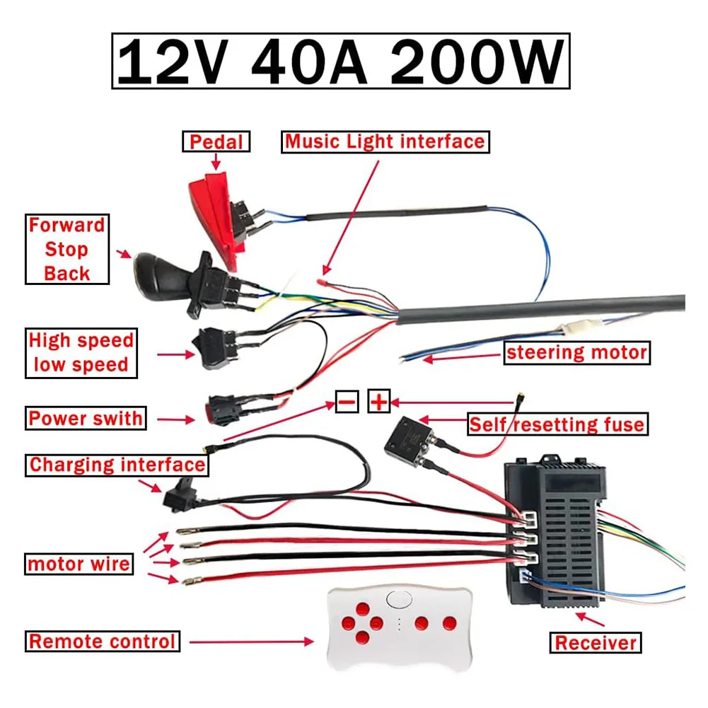 1Set 12V DIY Wiring Harness Dual-Drive 2.4G Remote Control Children's Electric Toy Vehicles For Modificationor Repair