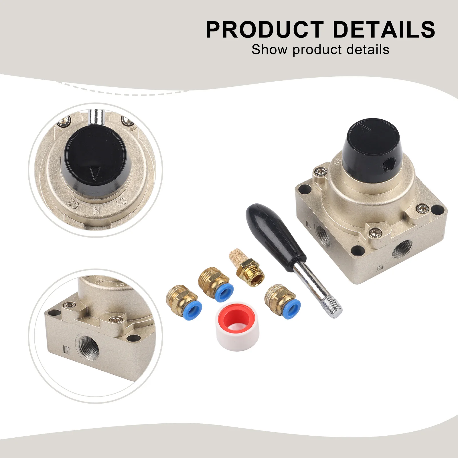 HV-03 3 Position 4 Way Pneumatic Rotary Lever Hand Valve 3/8 NPT Air Flow Control For Cylinder Actuator Reversing Aluminum Alloy