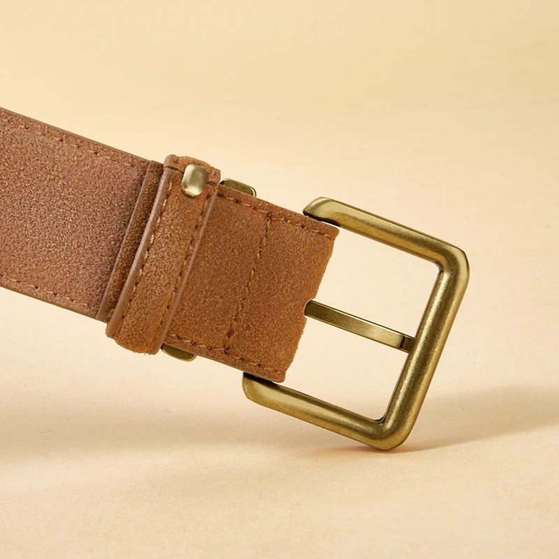 Cinturón de mujer de 3,5 cm de ancho, cinturón de ante. Cinturón de hombre con hebilla dorada de estilo retro, adecuado para vestidos y jeans, cinturón unisex