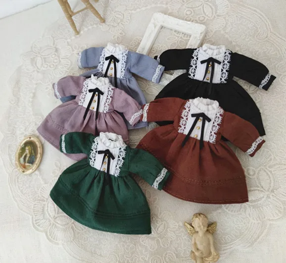 OB11 doll clothes suitable for OB11 1-12 size cute retro solid color doll dress doll accessories