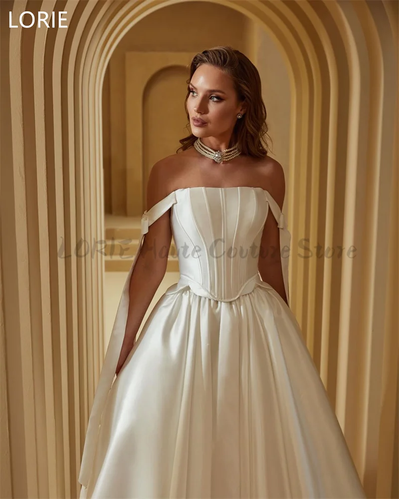 LORIE Off Shoulder A-line vestidos de novia Wedding Dress Backless Bow On Shoulder Bridal Gowns Princess Wedding Gown Customized