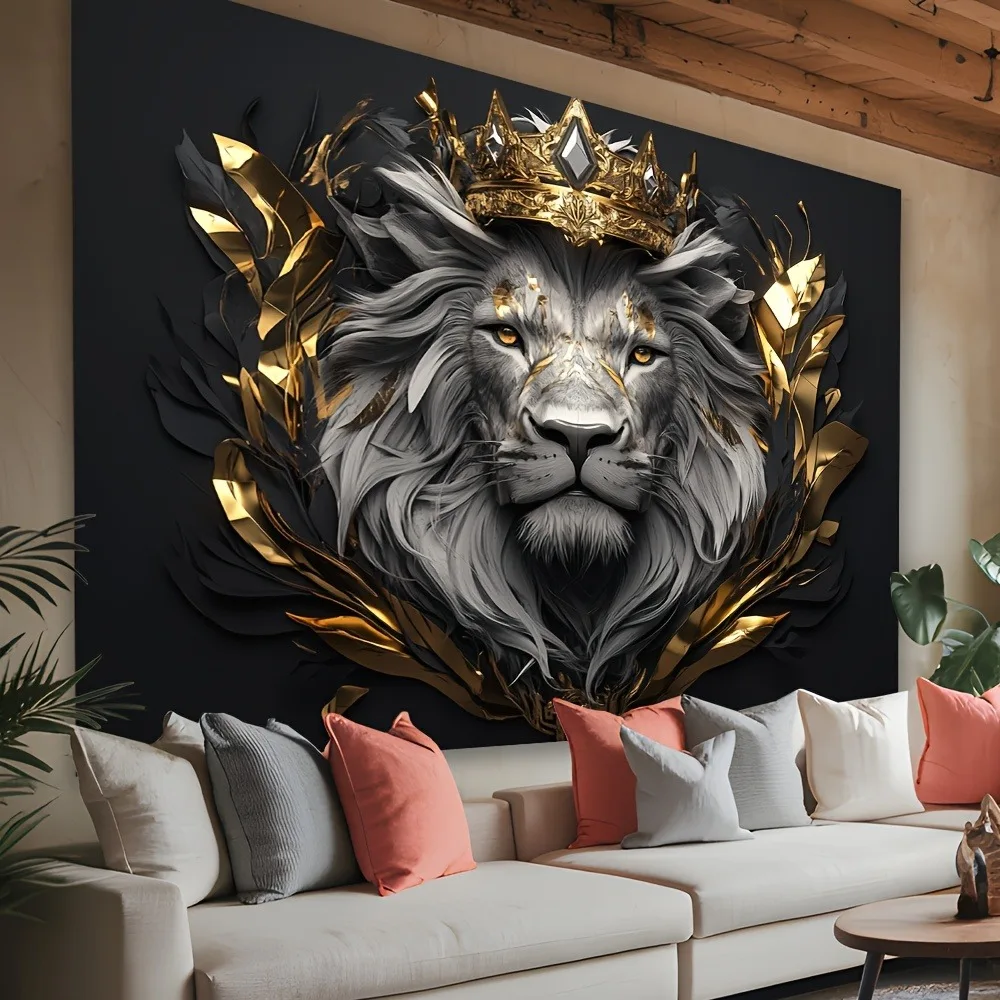 مهيب الأسد تاج موضوع نسيج الذهب الأسود غرفة المعيشة غرفة نوم مكتب ديكور الحفلات رائعة الإبداعية هدية جدار الفن #1