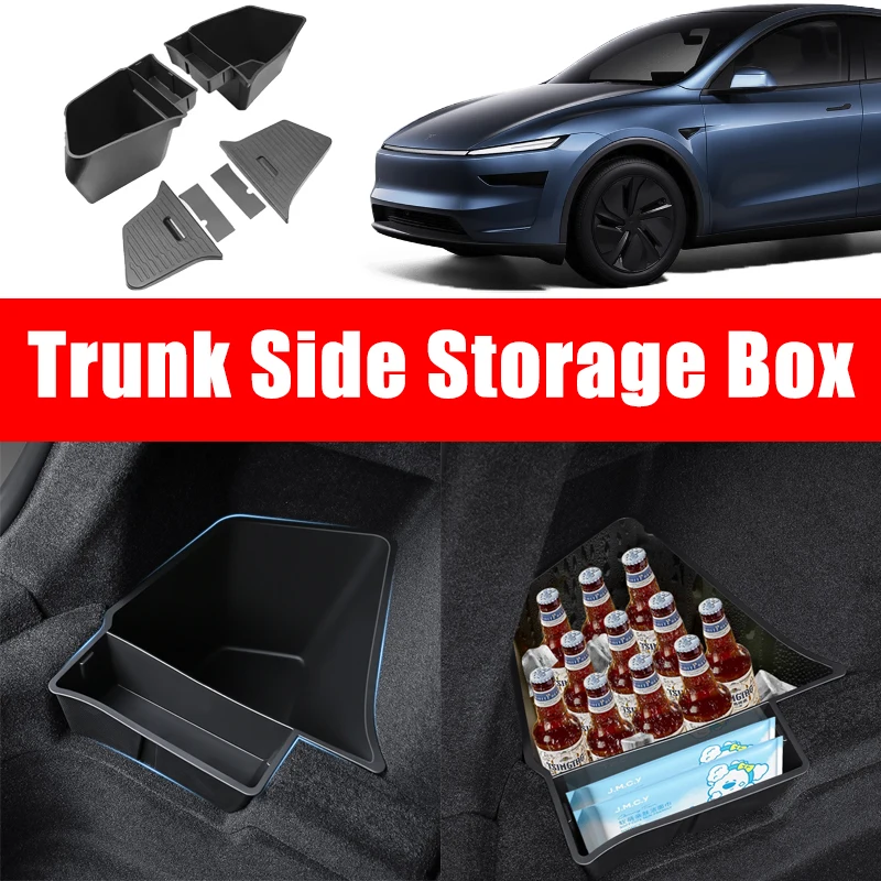 

Trunk Side Storage Box with Cover for Tesla Model Y Juniper 2025 TPE Waterproof Trunk Organizer Storage Box Car Interior Parts