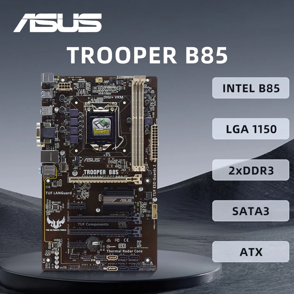 

ASUS TROOPER B85 Motherboard with Intel B85 Chipset onboard Realtek RTL8111GR Gigabit LAN LGA 1150 Slot Core i7 i5 i3 7th Gen