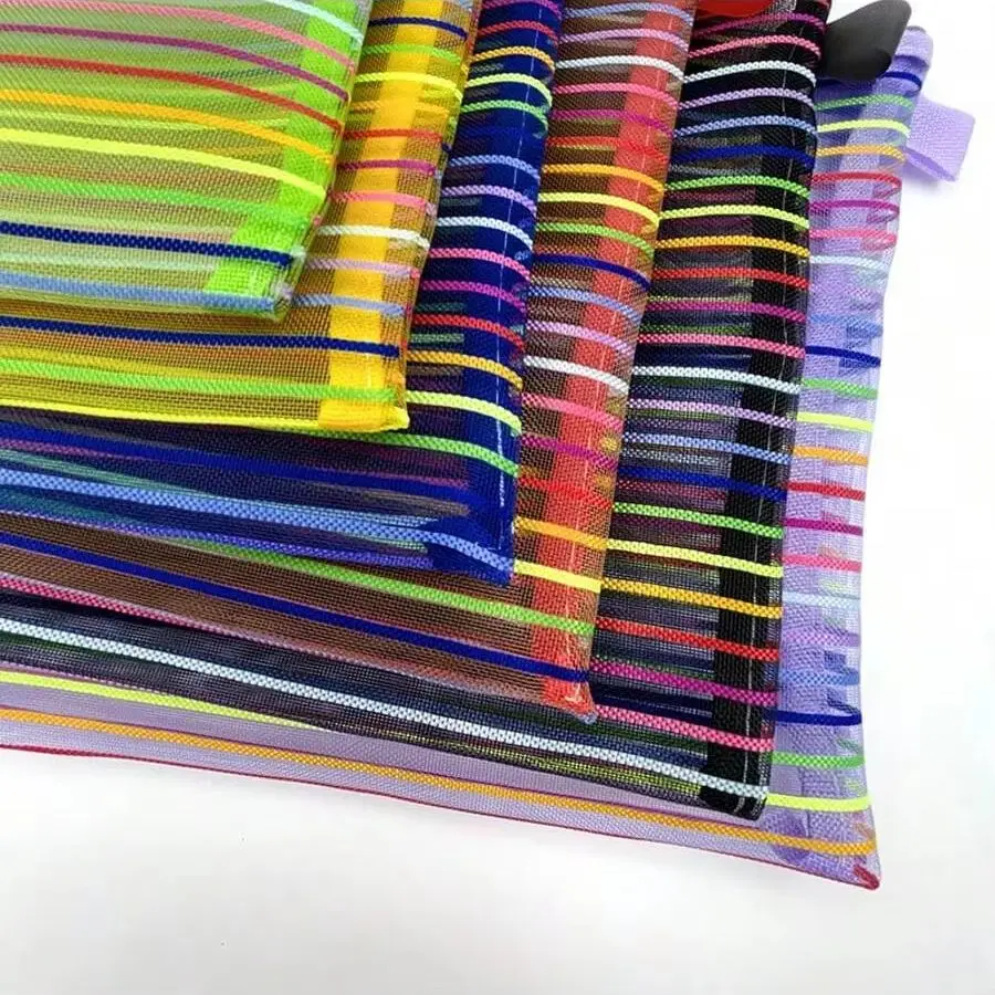 A4 File Bag with Zipper for Student, Colored Mesh, Transparent Storage Bag, Stationery, Test Paper, Ticket Organizer