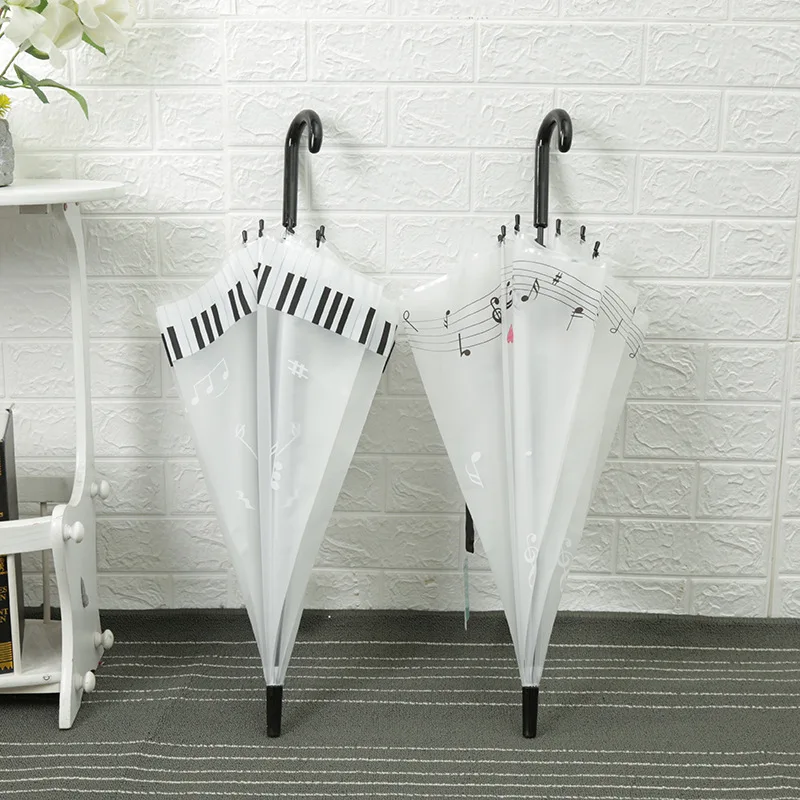 Semi-Automatic Umbrellas for Women Kids Pinao Music Art Printing Transparent Long Handle Advertising Gift Umbrella