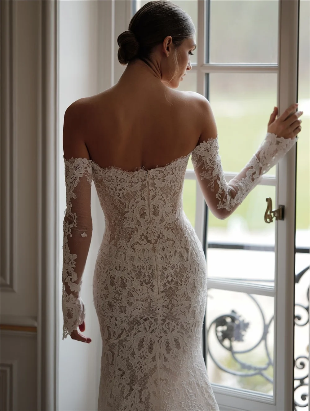 Tóquio personalizado branco fora do ombro vestidos de casamento mangas compridas voltar zip tribunal trem vestidos de noiva sereia vestidos de casamento