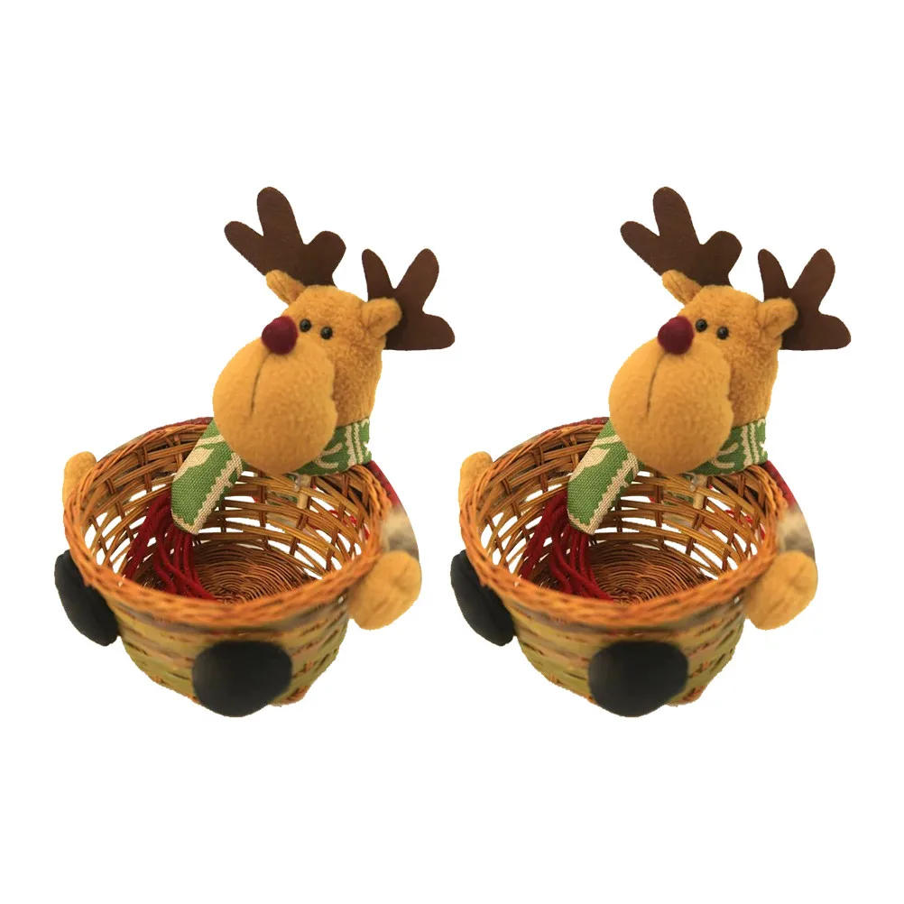 Cesta de regalo de Navidad, muñeco de nieve decorativo de mimbre, accesorio de escritorio de dibujos animados para el hogar, decoración navideña, cesta de Navidad