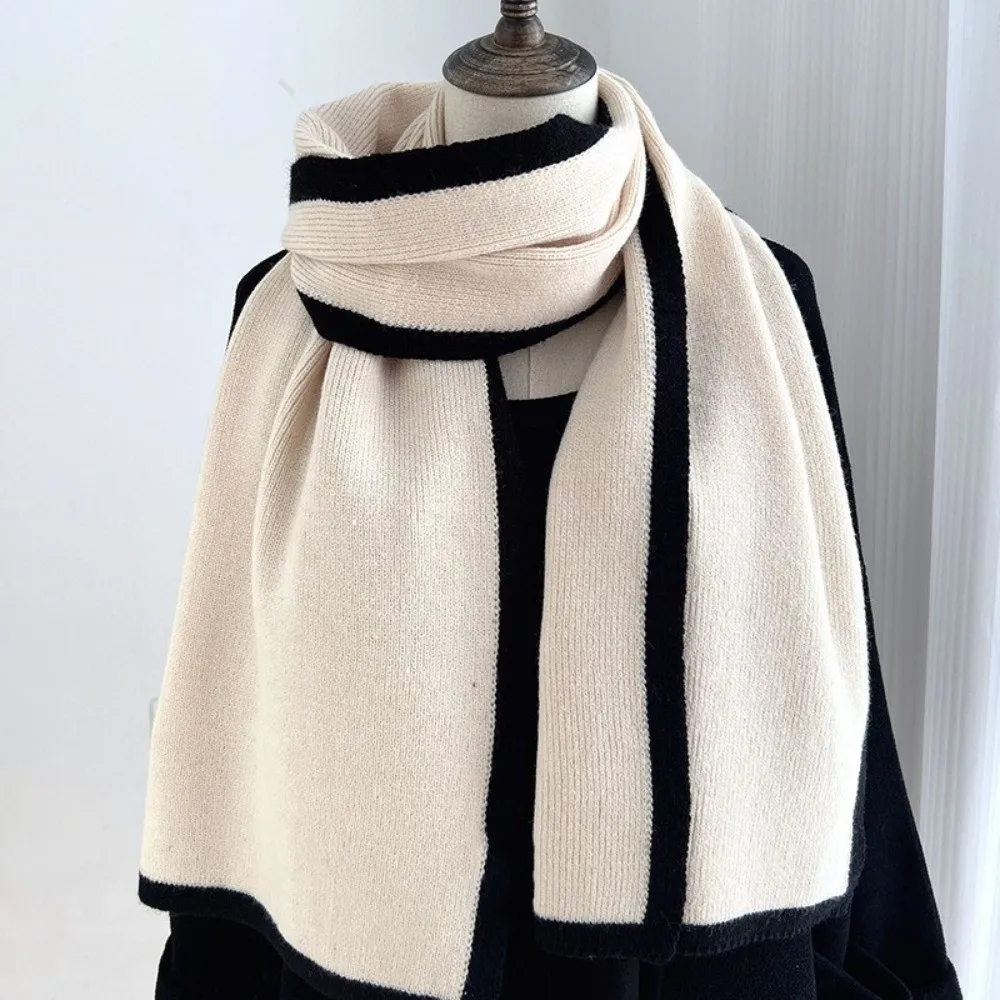 

Simple Thicken Winter Scarf Large Color Contrast Knitted Scarfs Neck Wrap Cold-proof Plush Neckerchief Women