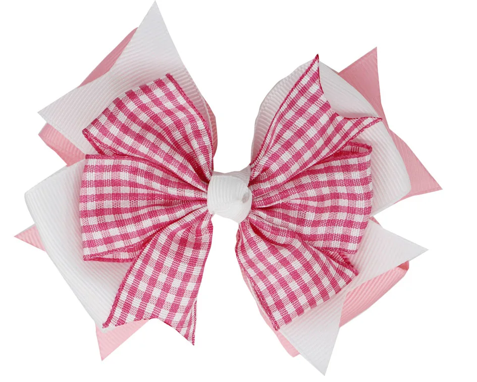 NEW Plaid Bows 4INCH School Hair Bows First Day Gingham Ribbon Stacked Bow Hair Clip Hairpin For Baby Girl Accessories