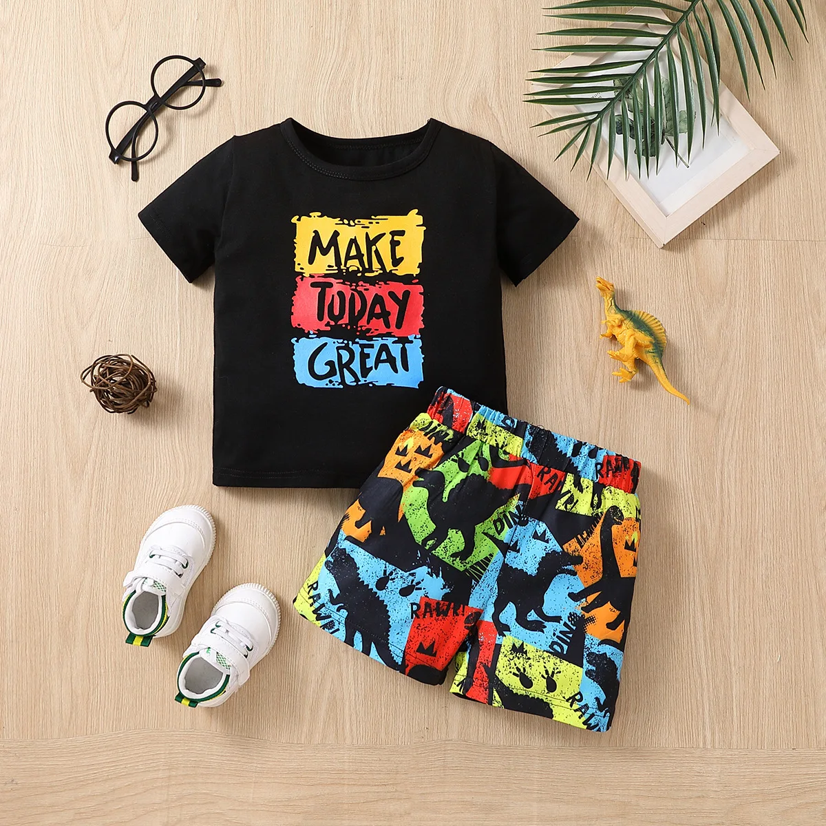 Summer boys' suit thin letter printed T-shirt + cartoon shorts European and American style two-piece fashion children's clothing